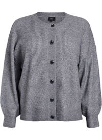 Ribbestrikket cardigan med knapper, Grå Ribbestrikket cardigan med knapper