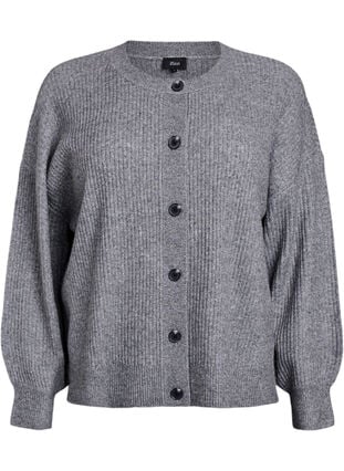 Zizzi Ribbestrikket cardigan med knapper, Grå, Packshot image number 0