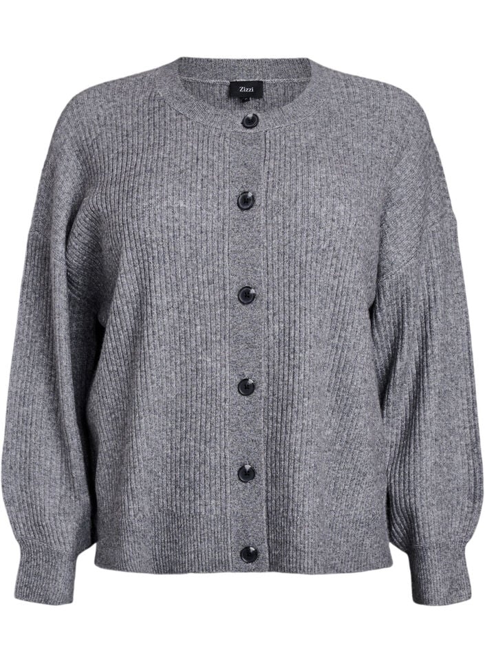 Ribbestrikket cardigan med knapper, Grå, Packshot image number 0
