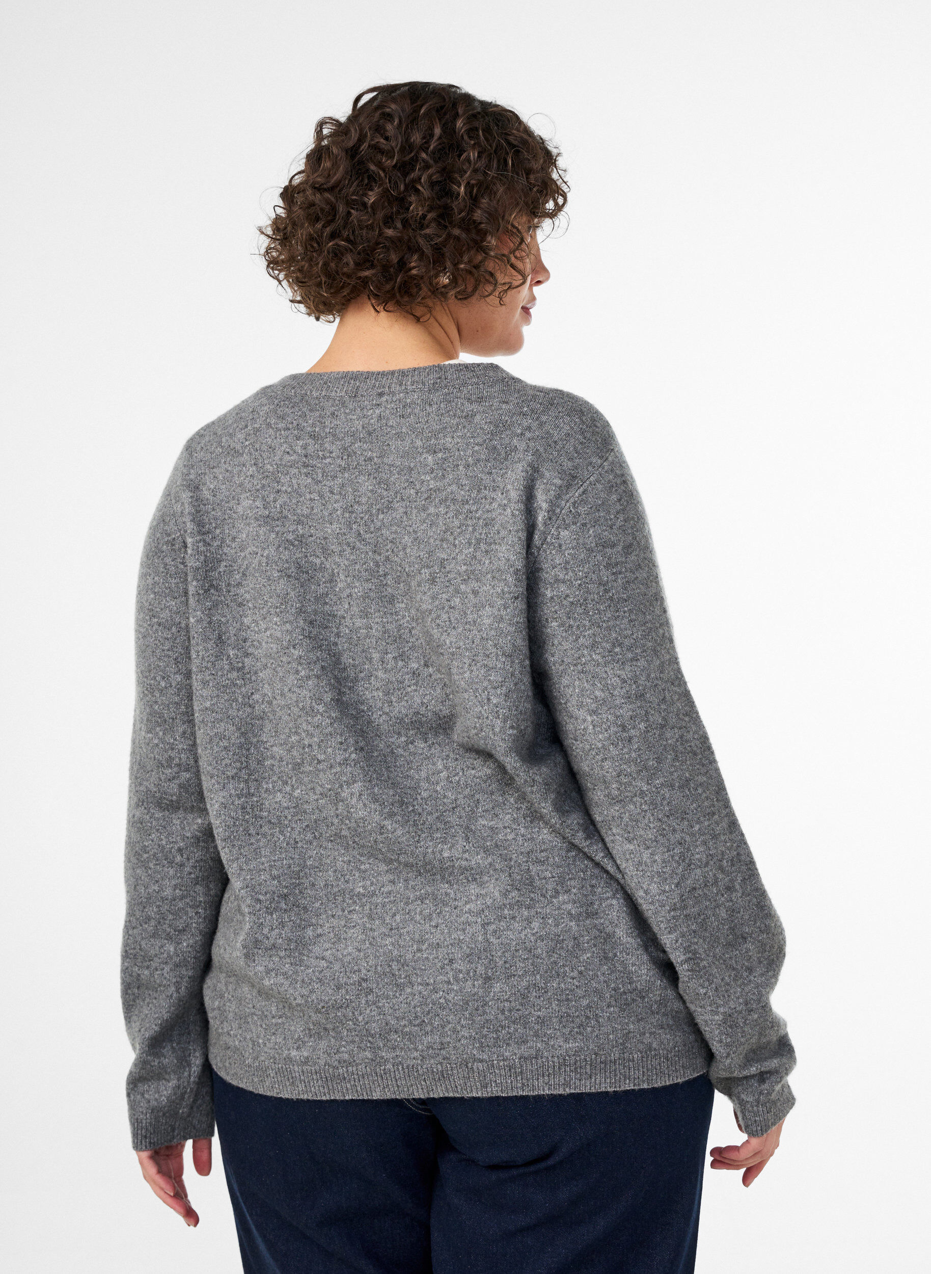ZizziCardigan med knapper og avrundet front, Gr&aring;, Model image number 2