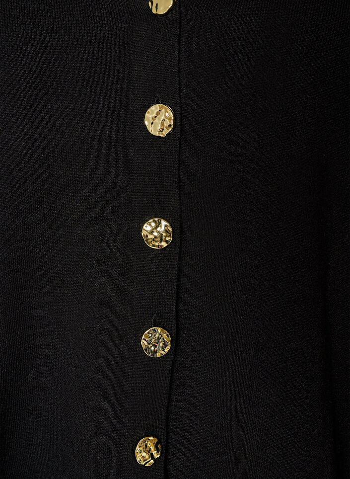 Finstrikket cardigan med dekorative knapper, Svart, Packshot image number 2