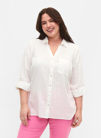 Skjortebluse med knappelukking, White, Model