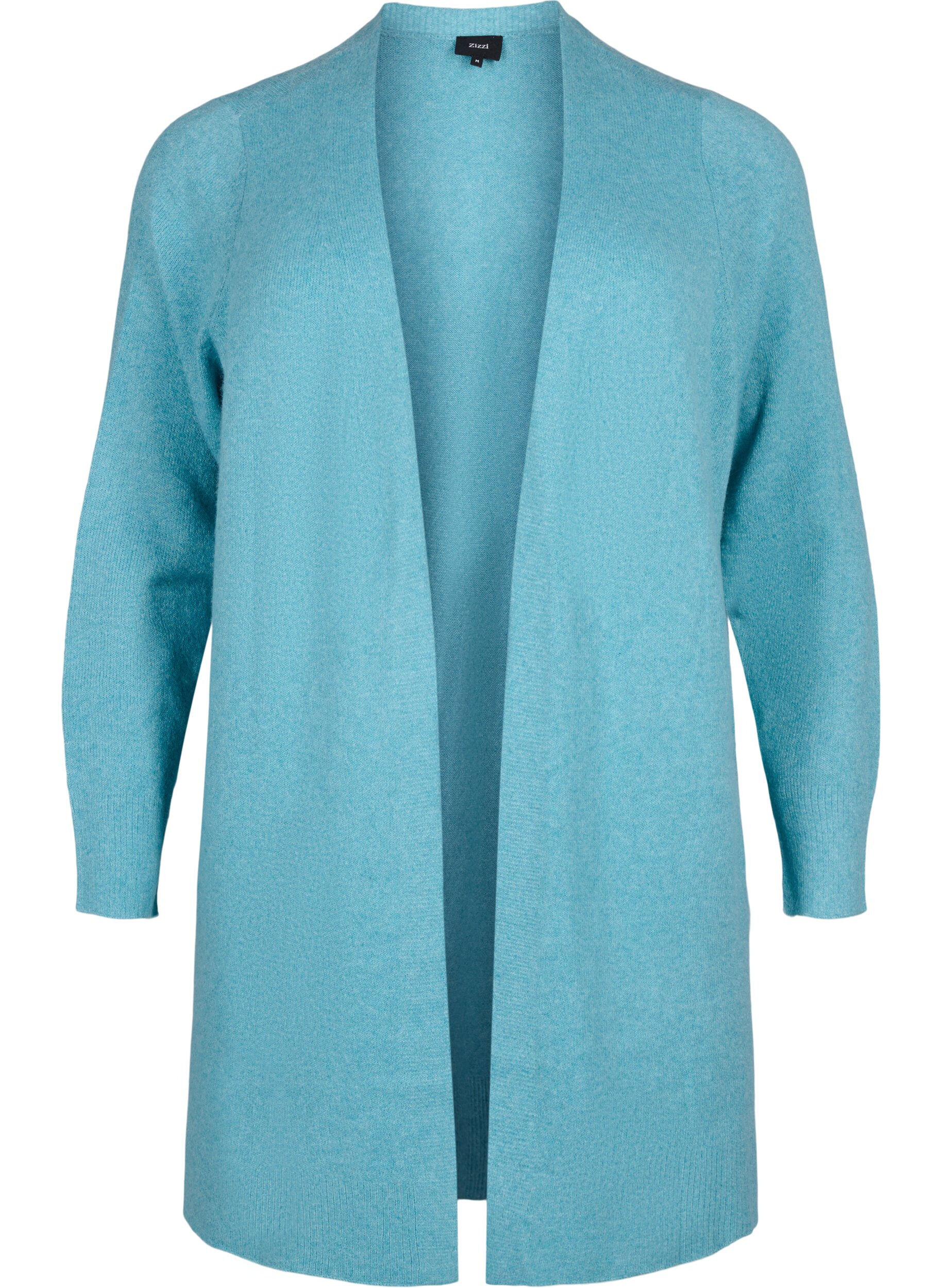 Zizzi Lang cardigan med &aring;pen front, Reef Water Mel., Packshot image number 0
