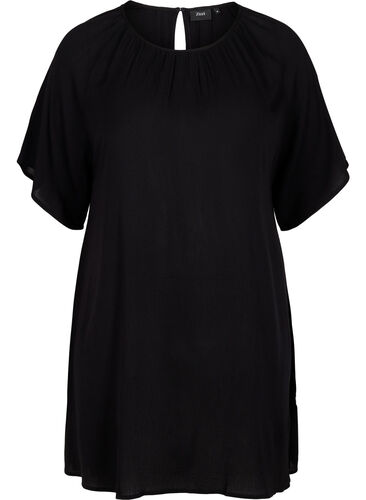 Kjole i viskose med korte ermer, Black, Packshot image number 0