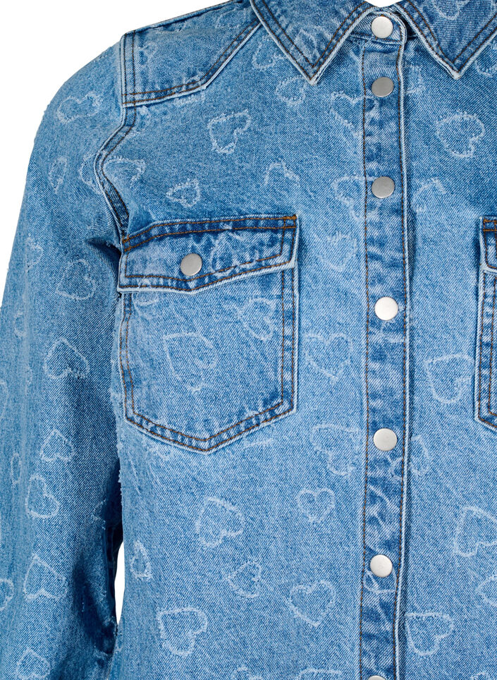 Denimkjole med hjerte mønster, Blå, Packshot image number 2