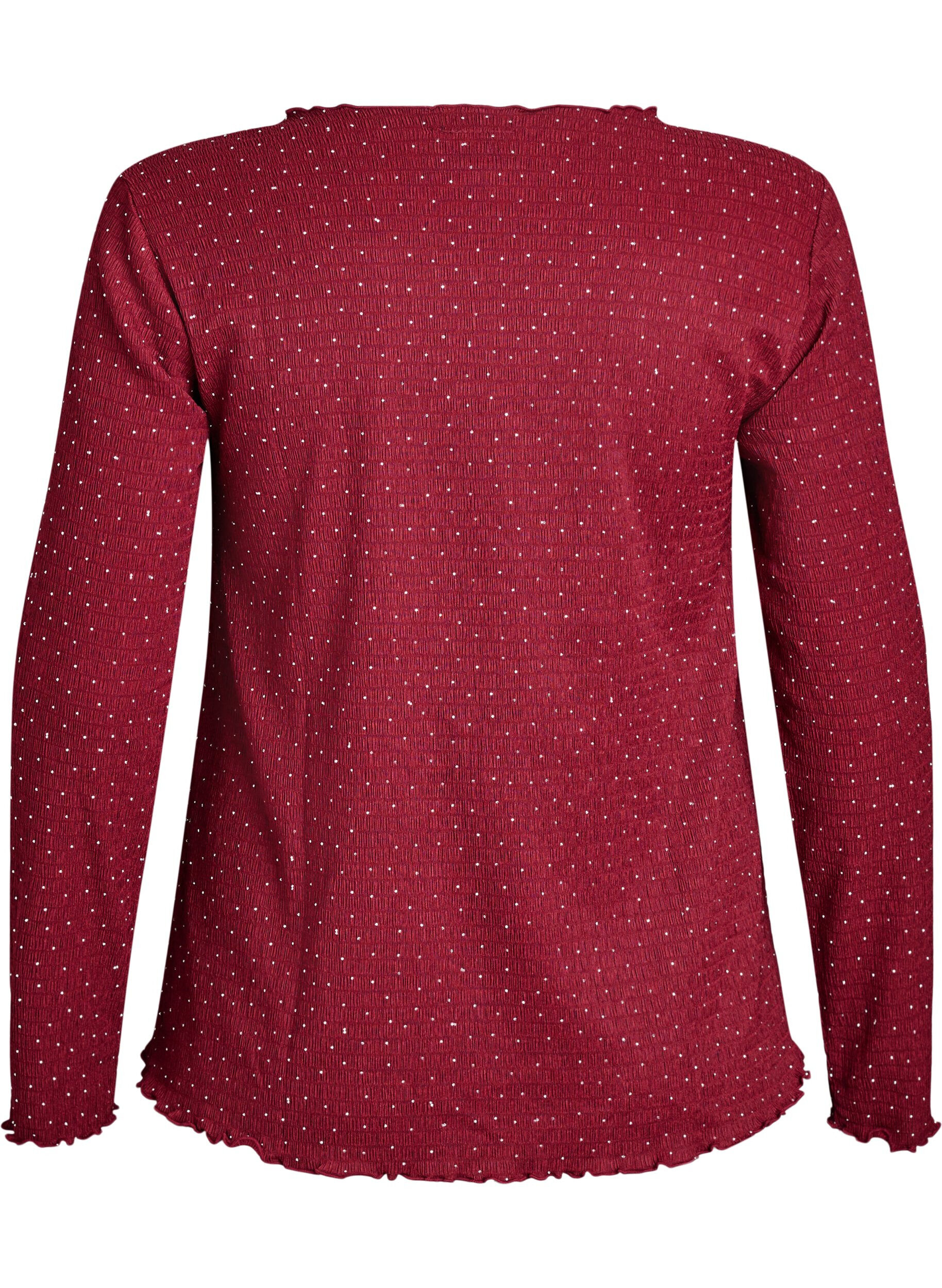 Zizzi Langermet bluse med rhinsteiner, M&oslash;rk Bordeaux, Packshot image number 1