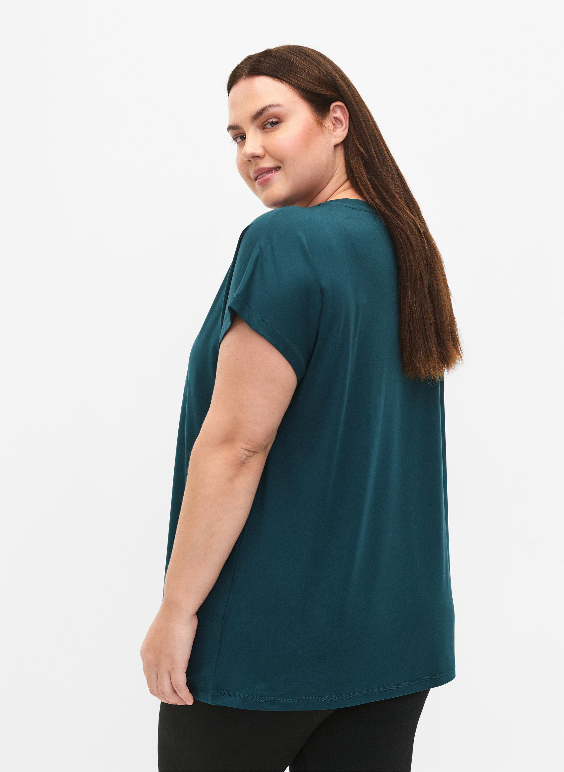 Zizzi Kortermet trenings-T-skjorte med trykk, Deep Teal/Pacific, Model image number 1