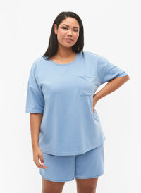 Bluse med 1/2-ermer, Faded Denim, Model