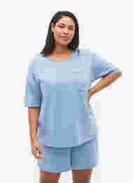 Bluse med 1/2-ermer, Faded Denim, Model