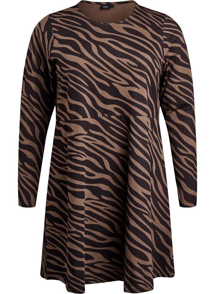 Langermet kjole med rund hals og sebramønster, Walnut Zebra, Packshot image number 0