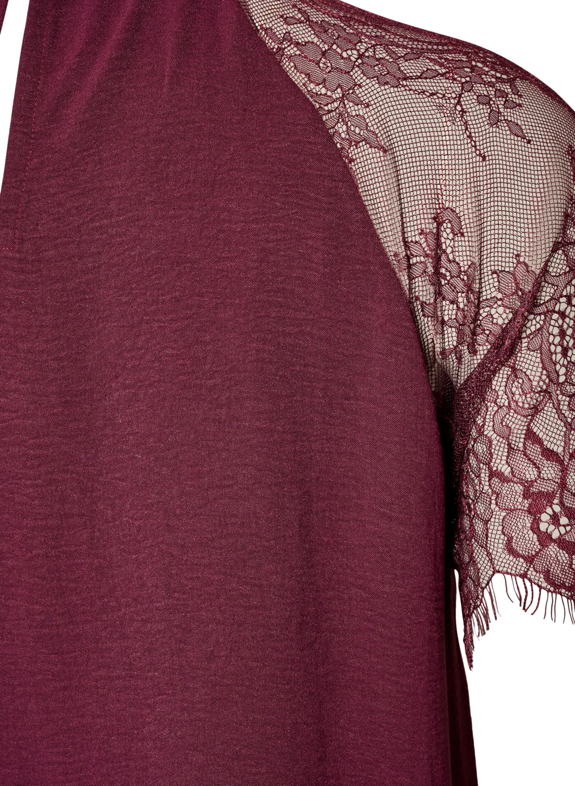 ZizziBluse med korte blondeermer og h&oslash;y hals, R&oslash;d, Packshot image number 3