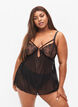 Transparent chemise med blonder, Black, Model image number 0