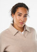 Jerseybluse med krage og V-hals, Beige, Model image number 3
