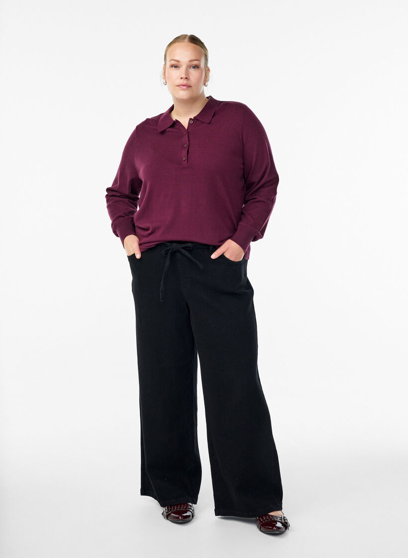 Strikkeplagg med krage, Mørk Bordeaux, Model image number 1