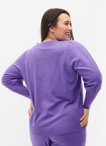 Strikket cardigan med knappelukking, Purple Opulence Mel., Model image number 1