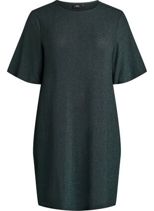 Zizzi Kort kjole med glittermønster, Grønn, Packshot image number 0