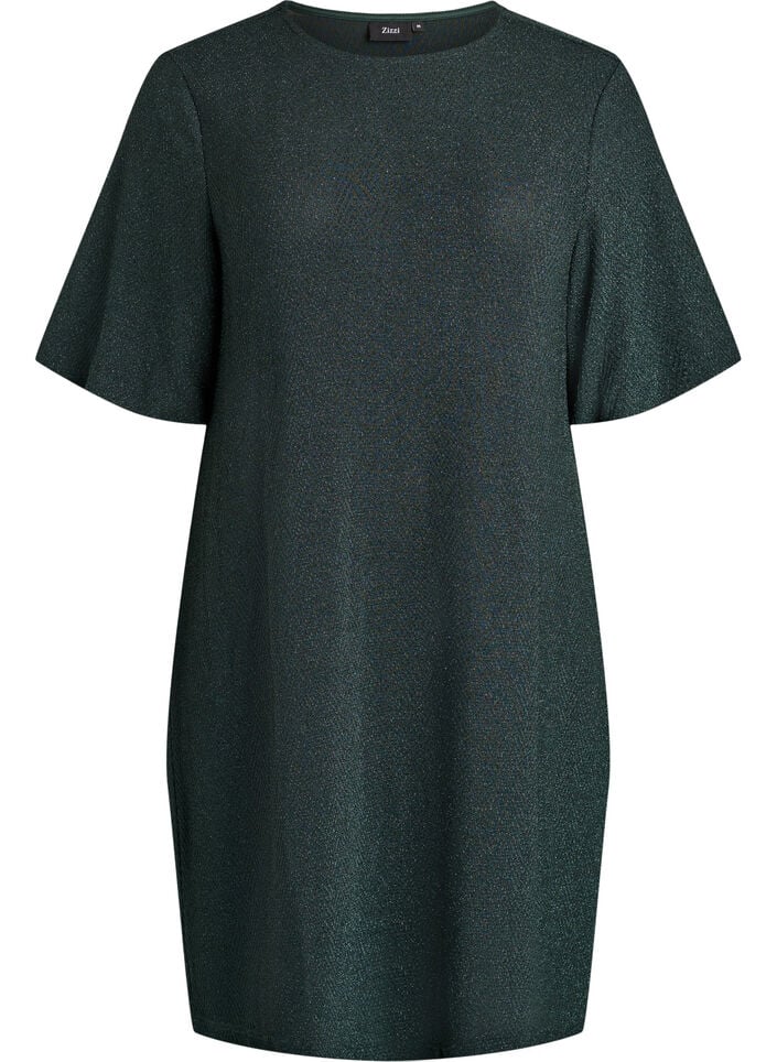 Kort kjole med glittermønster, Grønn, Packshot image number 0