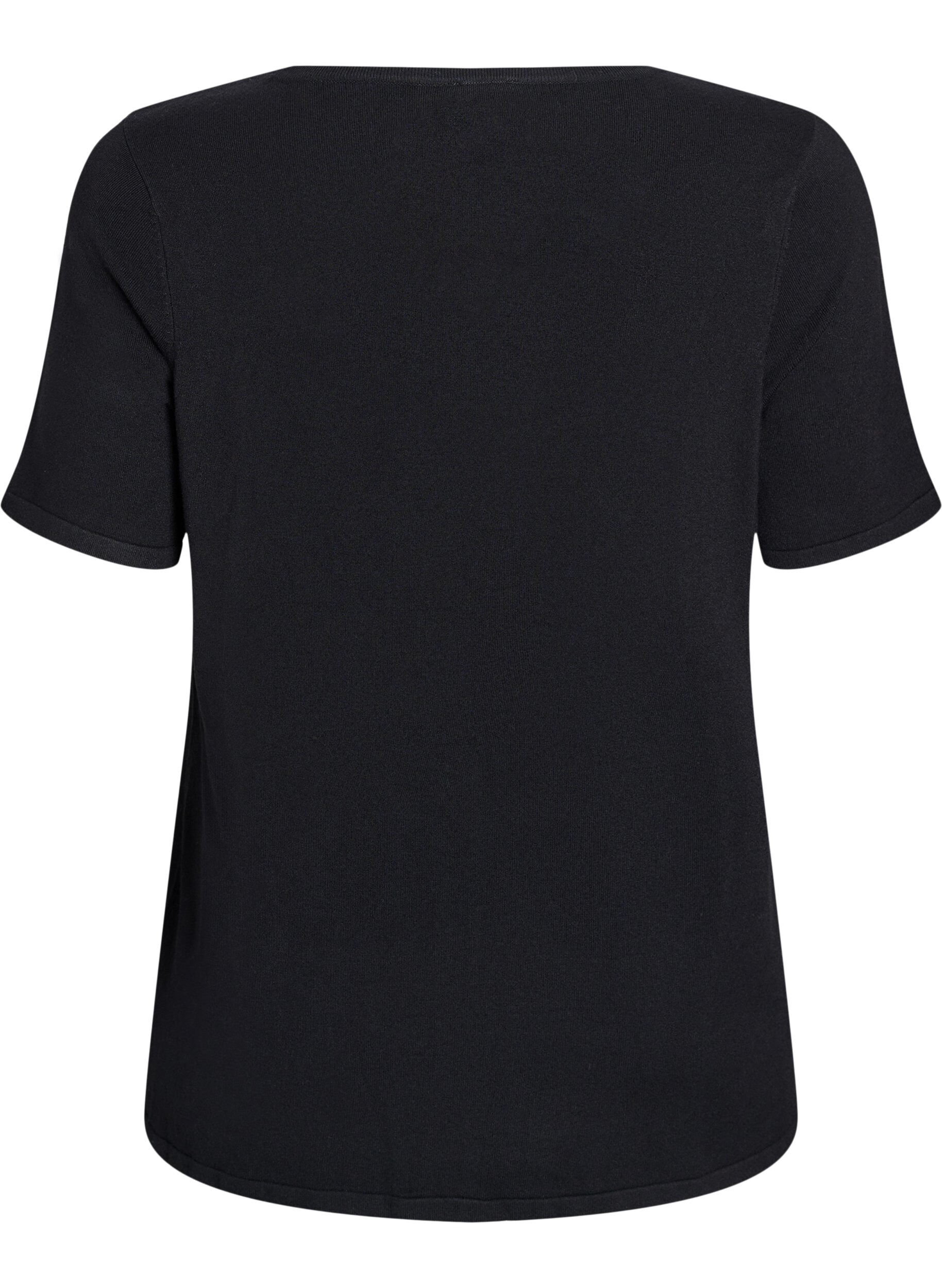 Zizzi Kortermet strikkebluse i viskose, Svart, Packshot image number 1