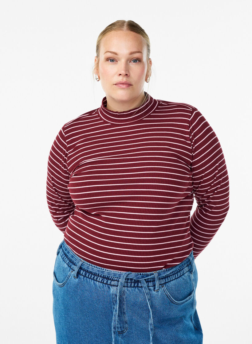 Stripet ribbet jerseybluse med høy hals, T.Port Fairy Tale, Model