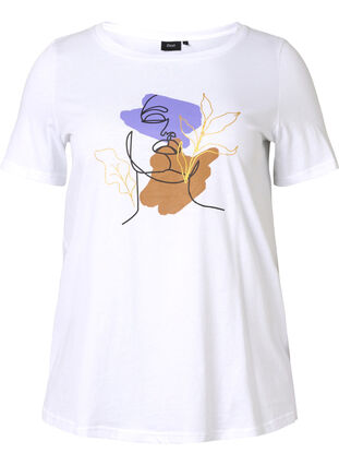 T-skjorte i bomull med rund hals og trykk, Bright White FACE, Packshot image number 0