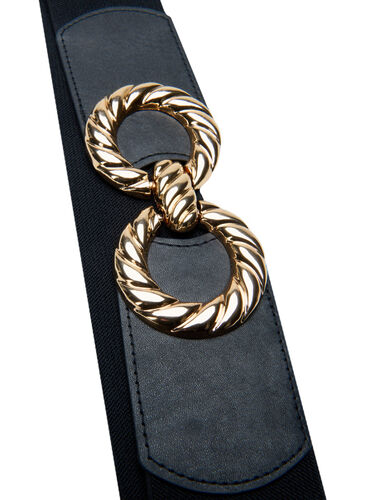 Elastisk belte med gullfarget spenne, Black, Packshot image number 1