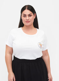 T-skjorte i bomull med trykk foran, White Chest Print, Model