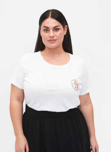 T-skjorte i bomull med trykk foran, White Chest Print, Model image number 0