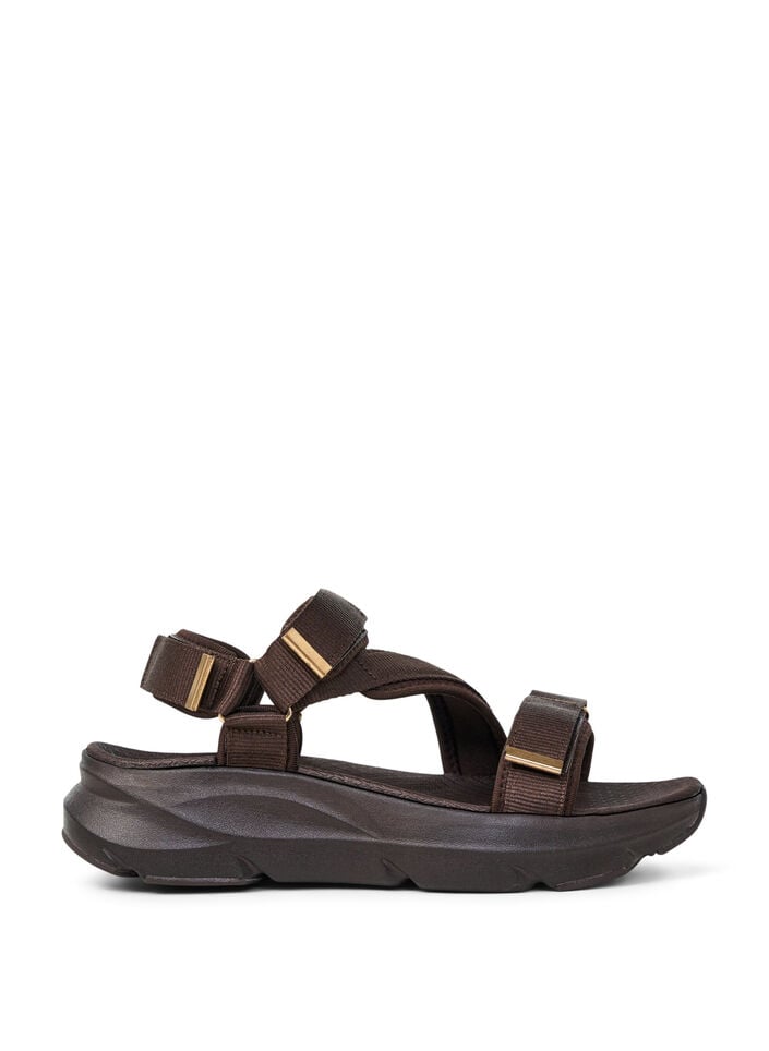 Komfortabel sandal med borrel&aring;s og st&oslash;tte til fotbuen, Brun, Packshot image number 0