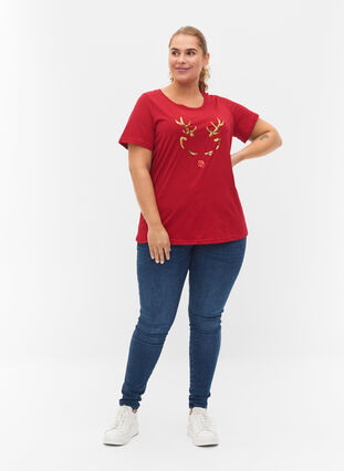T-skjorte med julemotiv i bomull, Tango Red Reindeer, Model image number 2