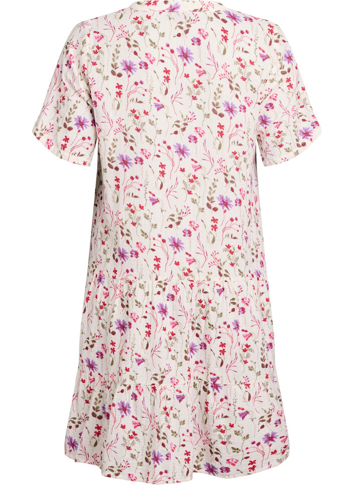 Kort A-linjekjole i bomullsmuslin, Beige, Packshot image number 1