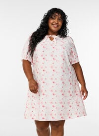 Kort A-linjekjole med blomsterprint, Rosa Kort A-linjekjole med blomsterprint, Rosa, Model