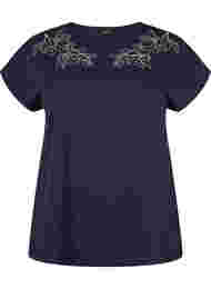 T-skjorte i bomull med mønsterdetalj, Night Sky W. leaf