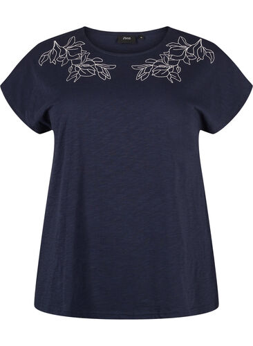 T-skjorte i bomull med mønsterdetalj, Night Sky W. leaf, Packshot image number 0