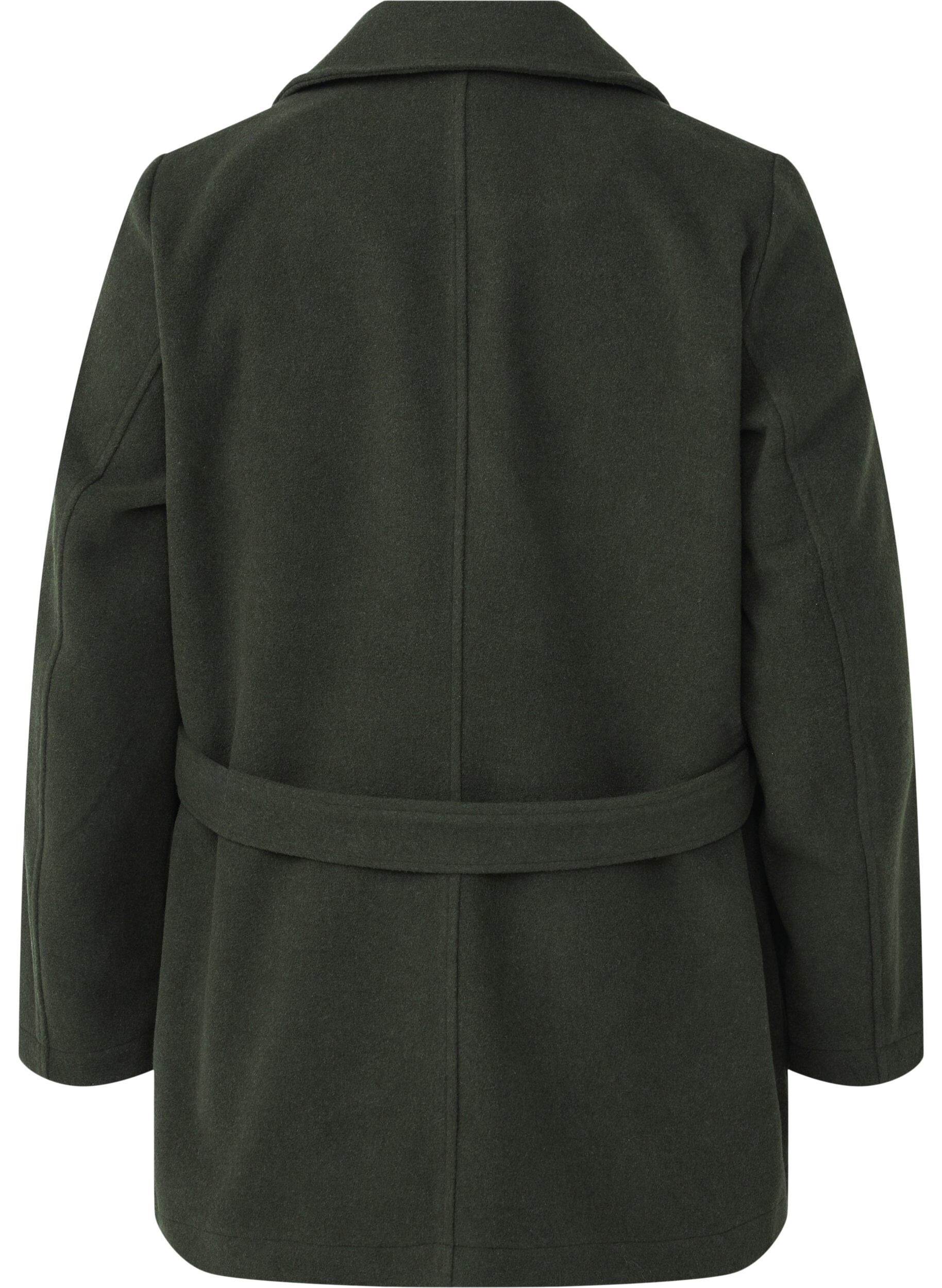 Zizzi Kort ulljakke med belte, Forest Night Mel., Packshot image number 1