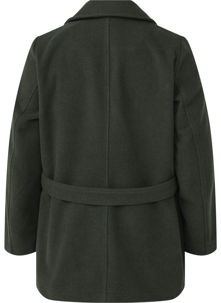 Kort ulljakke med belte, Forest Night Mel., Packshot image number 1