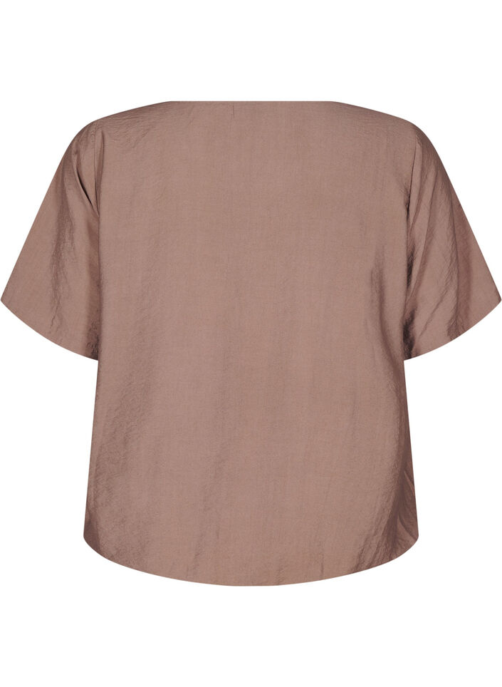 Kortermet bluse med elastisk fold, Brun, Packshot image number 1