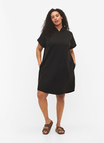 Kortermet kjole med hette, Black, Model image number 2