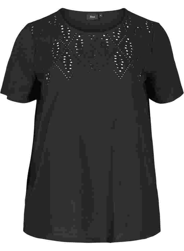 Kortermet t-skjorte med broderi angalise, Black, Packshot image number 0