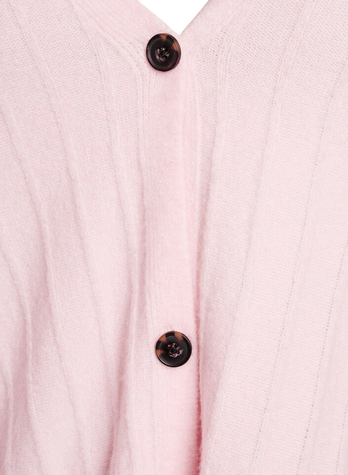 Cardigan med ribbet tekstur og ballongermer, Rosa, Packshot image number 2