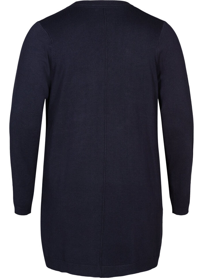 Lang strikkecardigan i viskoseblanding, Bl&aring;, Packshot image number 1