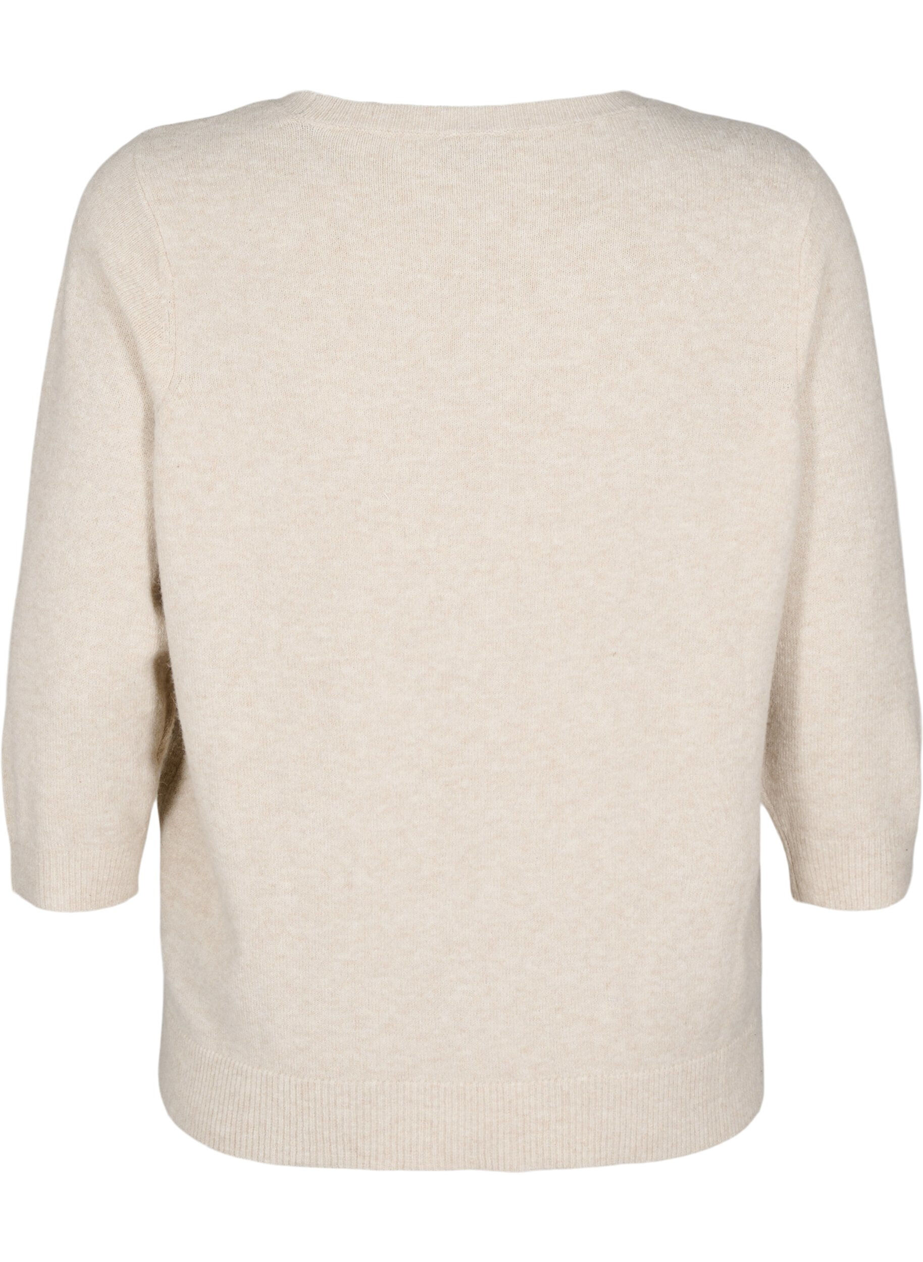 Zizzi Strikket bluse med blomster og 3/4 ermer, Pumice Stone Mel., Packshot image number 1