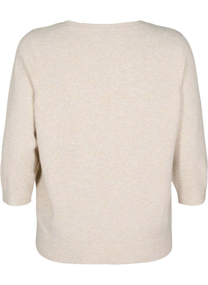 Strikket bluse med blomster og 3/4 ermer, Pumice Stone Mel., Packshot image number 1