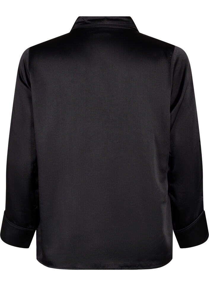 Nattskjorte i sateng, Black, Packshot image number 1