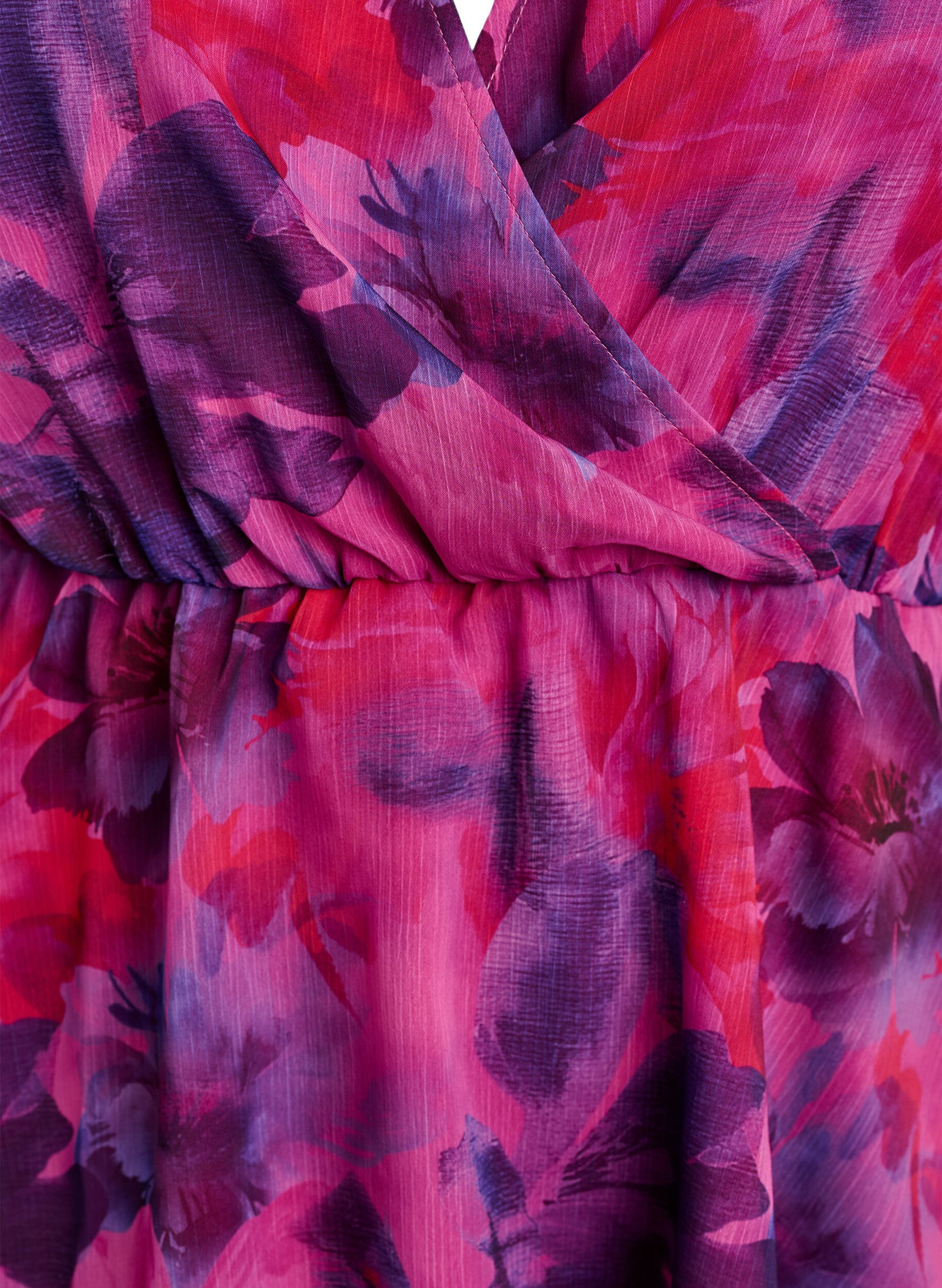 ZizziBluse i blomstrete chiffon med korte ermer, R&oslash;d, Packshot image number 2