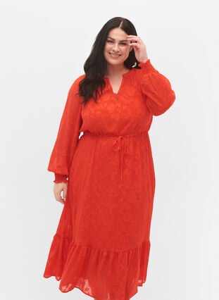 Langermet midi kjole i jacquard look, Orange.com, Model image number 2