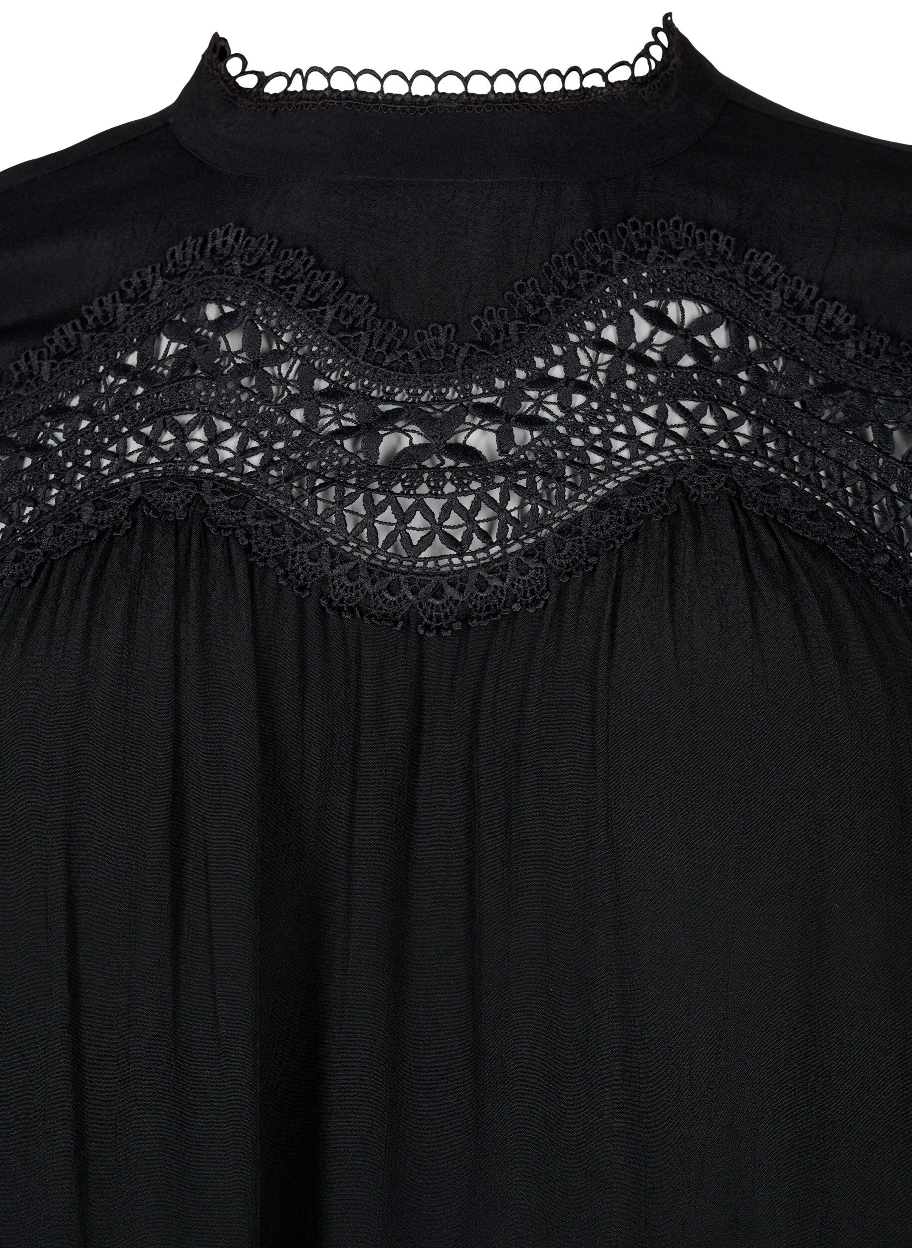 Zizzi Kjole i viskose med broderte detaljer, Black, Packshot image number 2