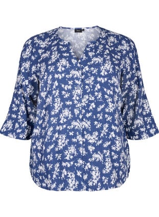 Blomstret nattskjorte med 3/4-ermer, V. Indigo Flower AOP, Packshot image number 0