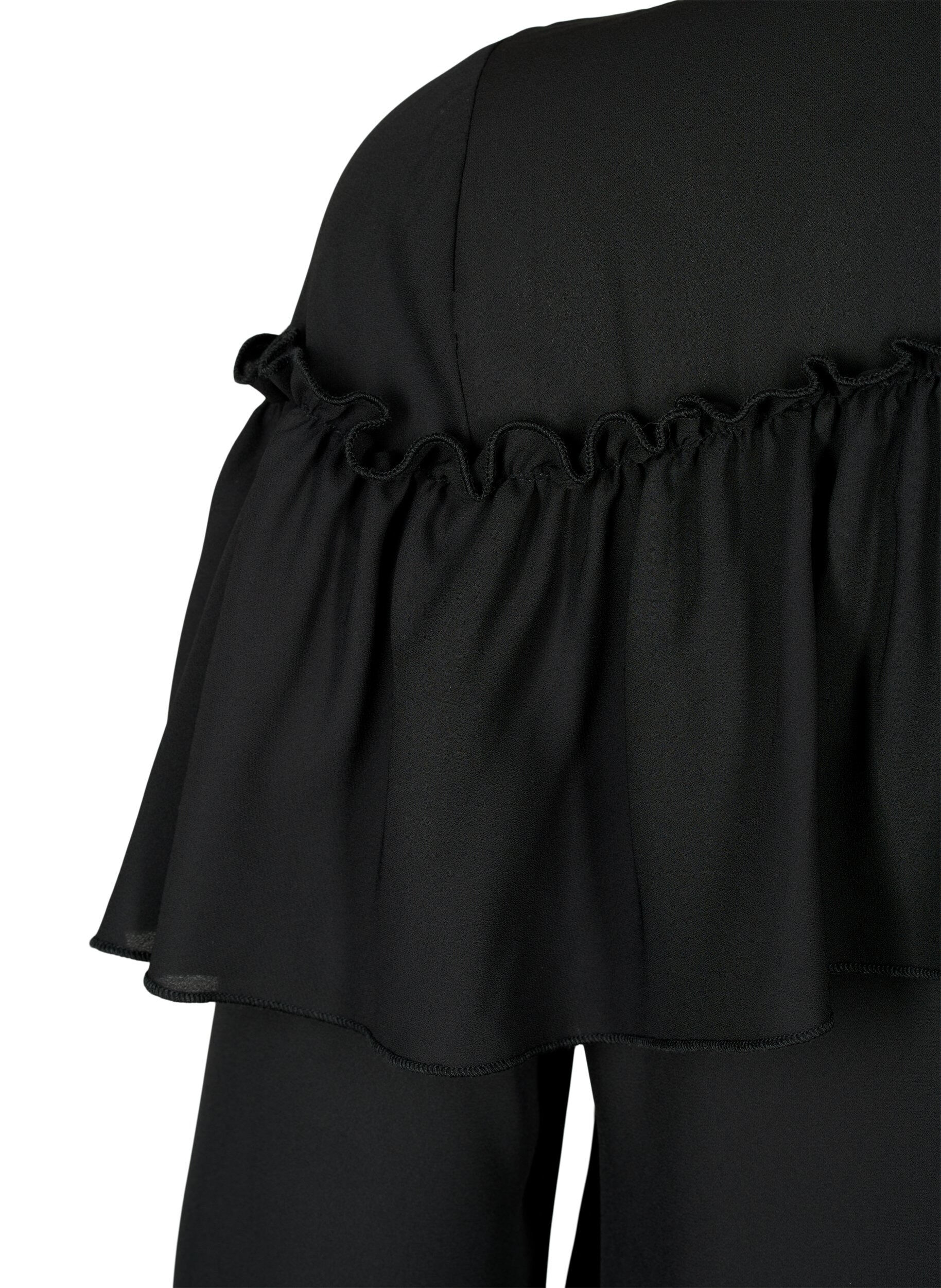 Zizzi Ruffle-skjortebluse med perleknapper, Black, Packshot image number 4