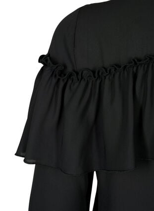 Ruffle-skjortebluse med perleknapper, Black, Packshot image number 4