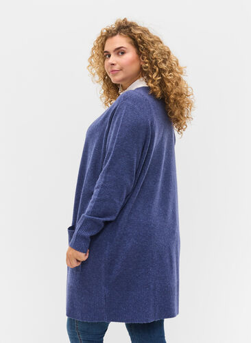 Melert strikket cardigan med lommer, Deep Cobalt Mel., Model image number 1